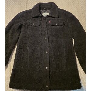 Levi Strauss Sherpa Fleece Jacket Mens Small Black Excellent Zip Front Trucker